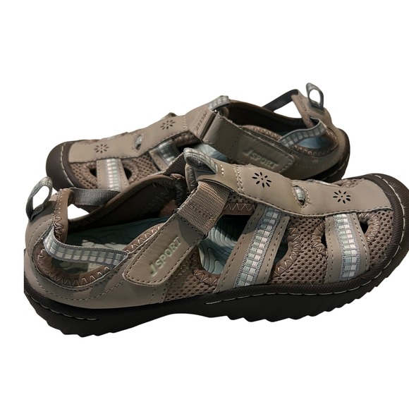 J Sport by Jambu Taupe Gray Adjustable Strap Sandals Women's Comfort Shoes - Picture 3 of 14